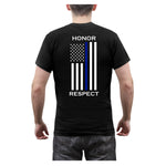 Honor and Respect 2-Sided Thin Blue Line Flag T-Shirt - Black