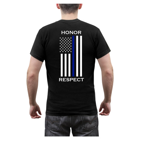 Honor and Respect 2-Sided Thin Blue Line Flag T-Shirt - Black